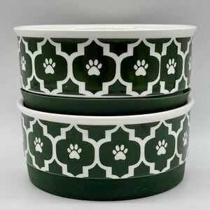 Bone Dry Paw Lattice Print Non-Skid Ceramic Set of 2 Dog Or Cat Bowls 4.25" x 2"